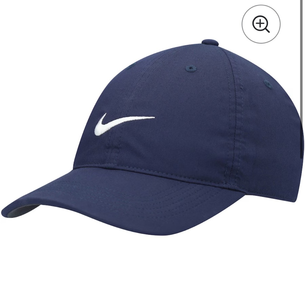 Nike Unisex Heritage86 Hat in Navy Blue White Swoosh and Brown Leather